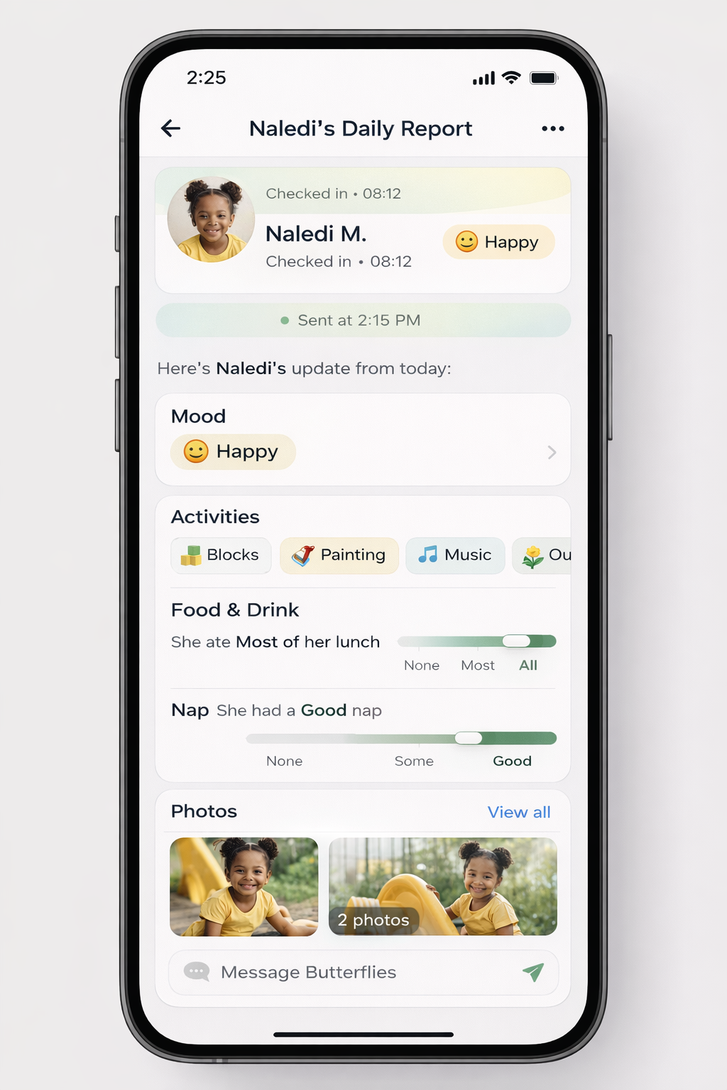 Parent daily report view